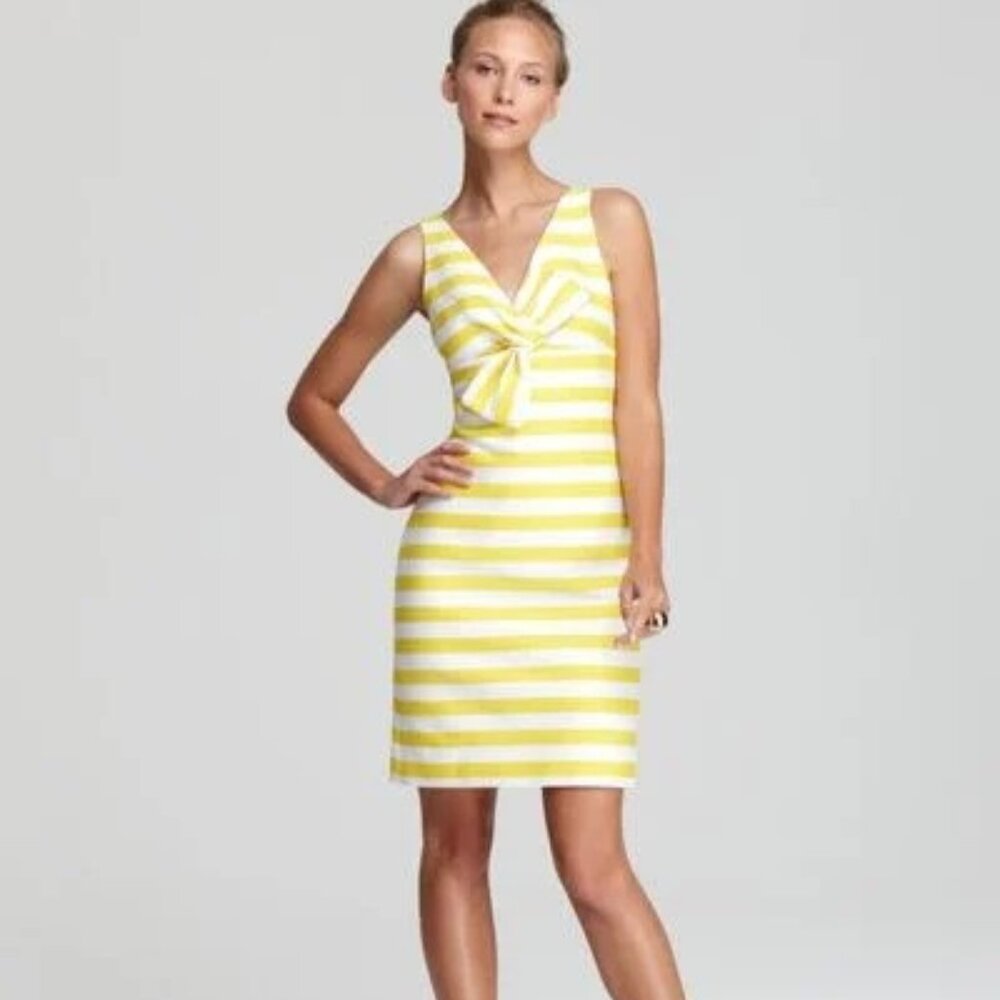 Kate‎ Spade Silverscreen Dress Womens 4 Mini Sheath Yellow Bow Striped Preppy